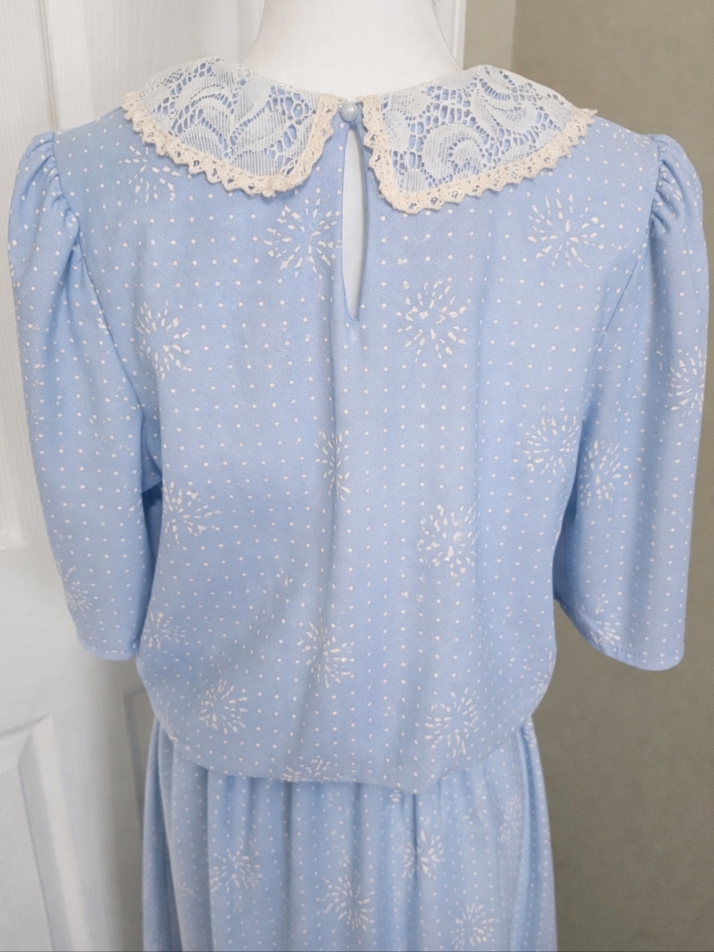 Vintage 1970s Blue Lace Collar Dress | Size 15–16 | Made in USA | Grandmacore - Picture 6 of 9